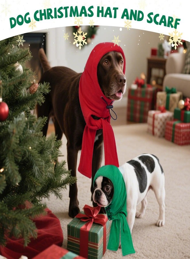 DENTRUN Dog Winter Hat with Scarf & Pom Pom - Adjustable Fleece Hood for Small Dogs, Christmas Costume, Green (S:8-10" Head Girth) - Image 5